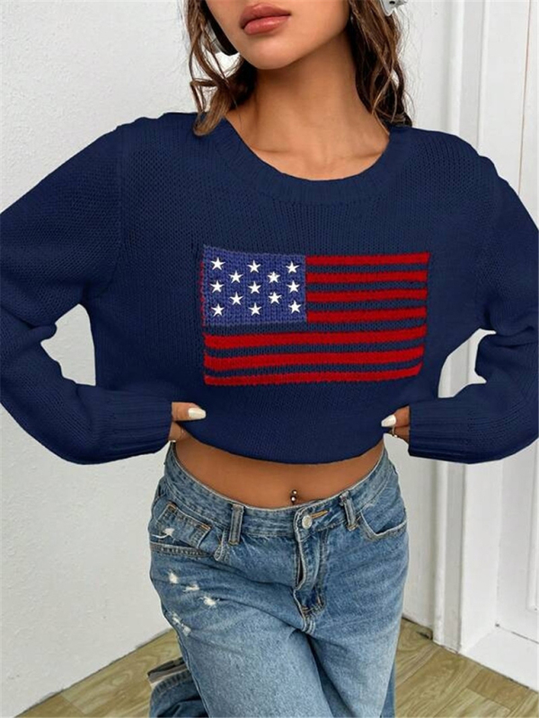 New loose round neck flag pattern simple and versatile knitted sweater - Image 13
