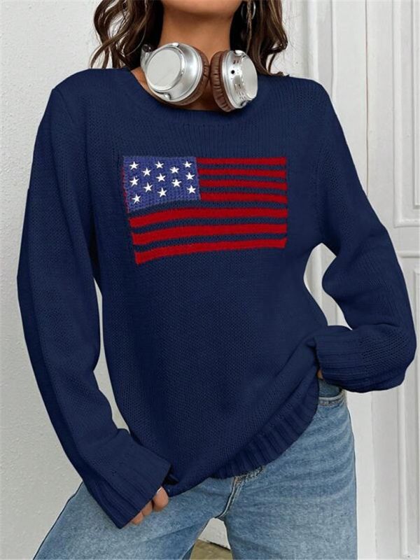 New loose round neck flag pattern simple and versatile knitted sweater - Image 3