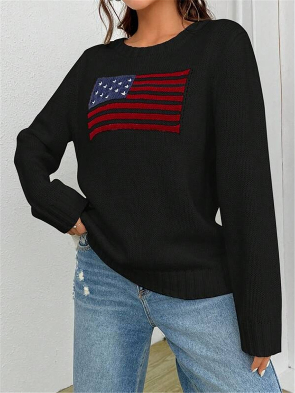 New loose round neck flag pattern simple and versatile knitted sweater - Image 19