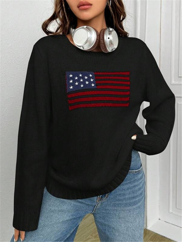 New loose round neck flag pattern simple and versatile knitted sweater - Image 17