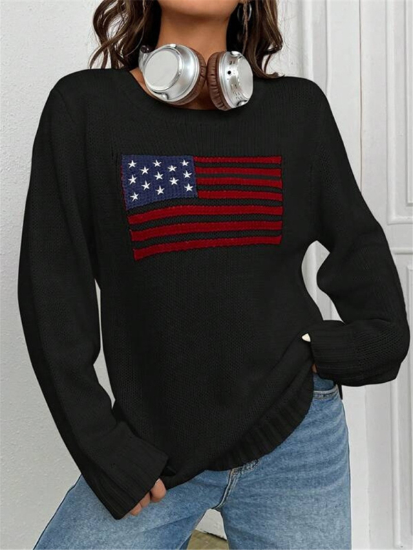 New loose round neck flag pattern simple and versatile knitted sweater - Image 4