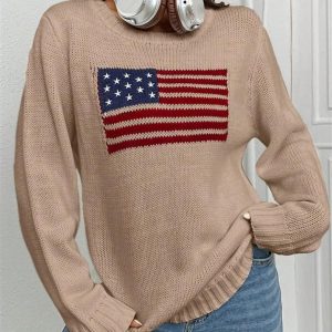 New loose round neck flag pattern simple and versatile knitted sweater