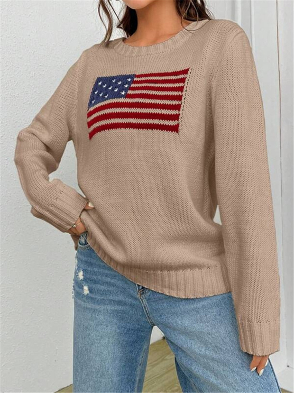 New loose round neck flag pattern simple and versatile knitted sweater - Image 6