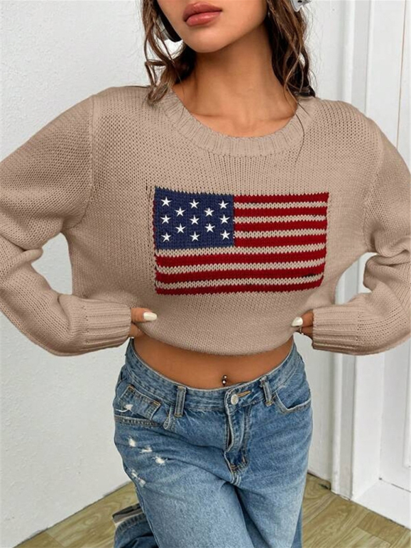 New loose round neck flag pattern simple and versatile knitted sweater - Image 5