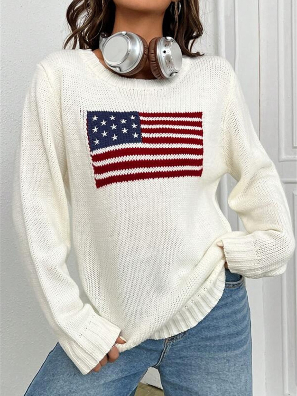 New loose round neck flag pattern simple and versatile knitted sweater - Image 2