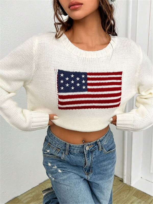 New loose round neck flag pattern simple and versatile knitted sweater - Image 9