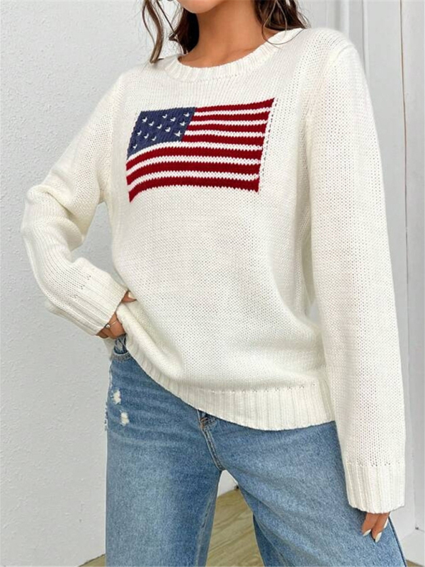 New loose round neck flag pattern simple and versatile knitted sweater - Image 10
