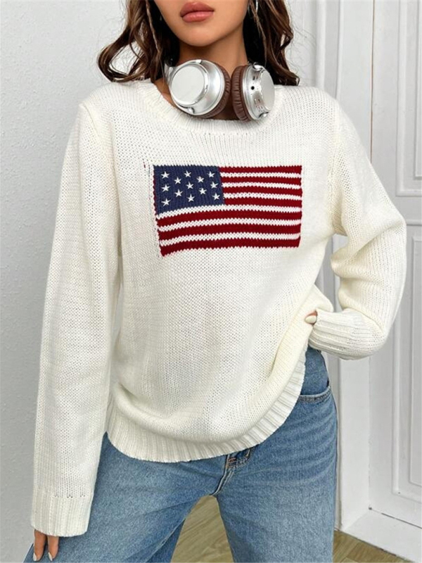 New loose round neck flag pattern simple and versatile knitted sweater - Image 11