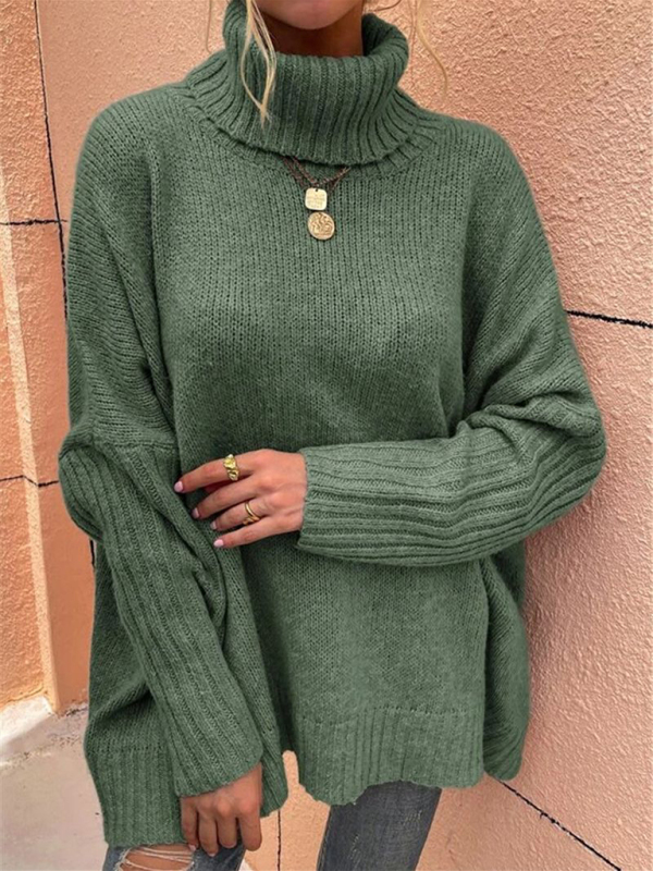 New loose solid color turtleneck bat sleeve pullover knitted sweater - Image 6