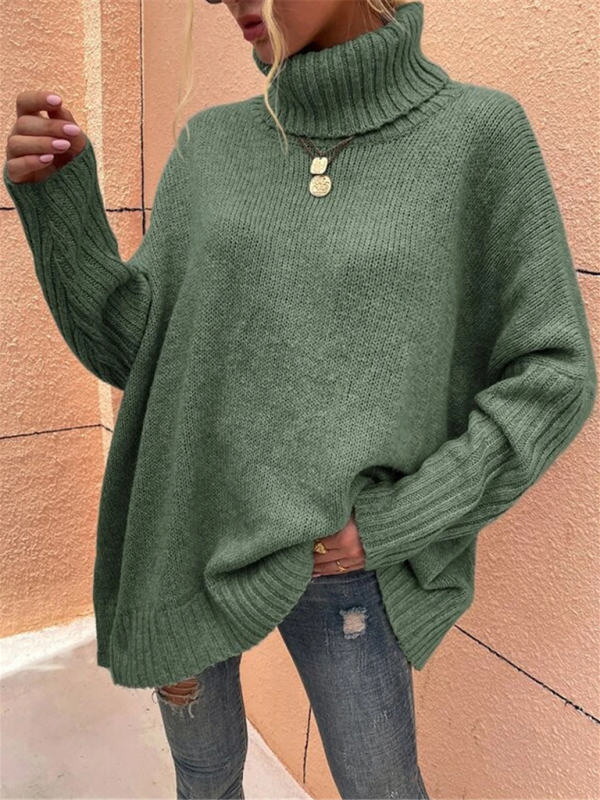New loose solid color turtleneck bat sleeve pullover knitted sweater - Image 7