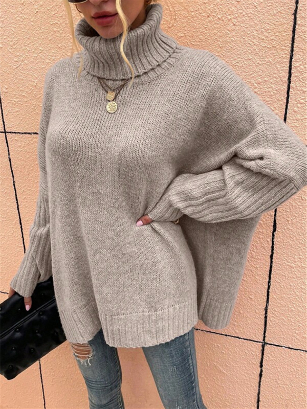 New loose solid color turtleneck bat sleeve pullover knitted sweater - Image 5