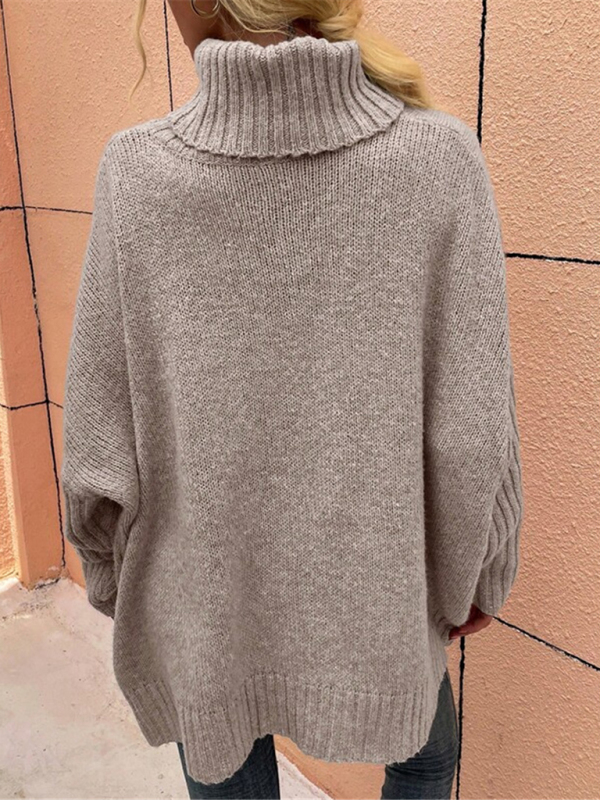 New loose solid color turtleneck bat sleeve pullover knitted sweater - Image 3