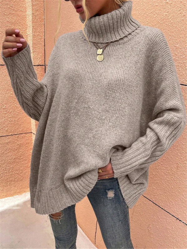 New loose solid color turtleneck bat sleeve pullover knitted sweater - Image 4