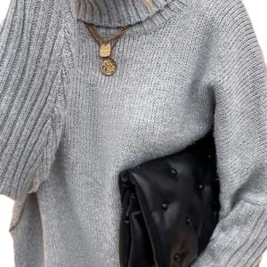 New loose solid color turtleneck bat sleeve pullover knitted sweater