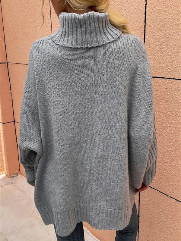 New loose solid color turtleneck bat sleeve pullover knitted sweater - Image 2