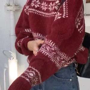 New loose thickened Christmas retro ethnic style round neck pullover sweater