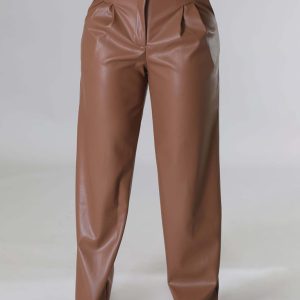 PU women's loose wide-leg pocket casual leather pants