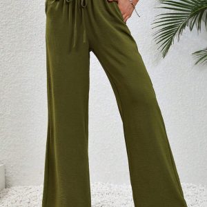Comfortable casual wide leg pants with elastic waist