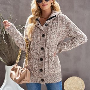 Women's warm casual hooded long-sleeved cardigan knitted