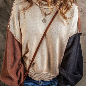 Women's Casual Style Versatile Contrast Color Pullover Sweater