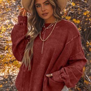 Women's simple pullover round neck loose long sleeve top