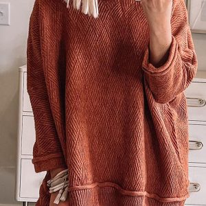 Women's dark pattern simple pullover round neck loose long sleeve top