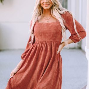 Women's high-waisted loose long-sleeved A-hem dress