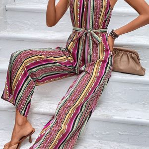 Women's elegant holiday bohemian suspender jumpsuit