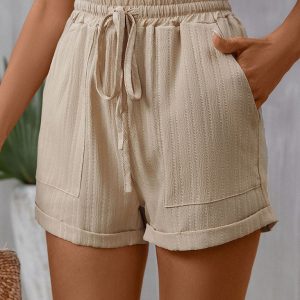 New style lace-up casual pants with elastic waist and loose wide-leg shorts