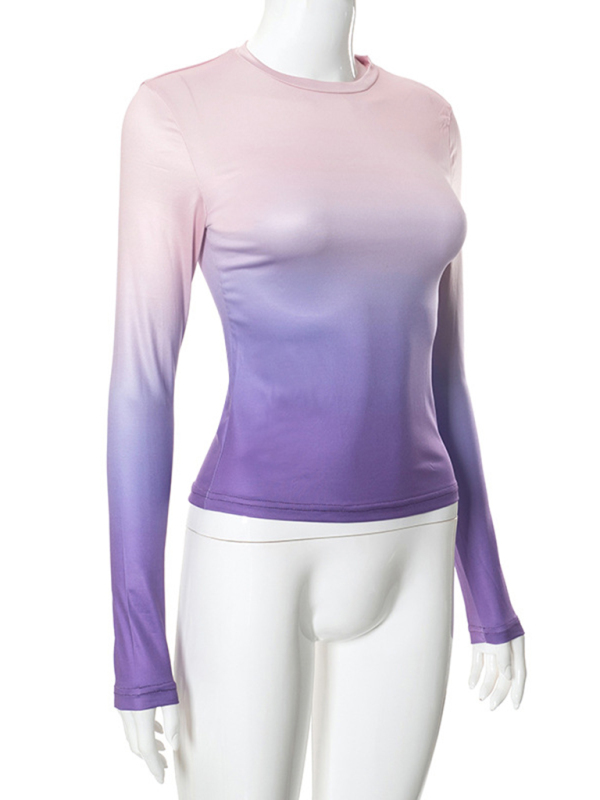 Gradient Round Neck Long Sleeve Basic Top - Image 7