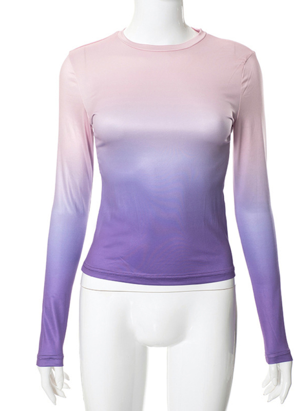 Gradient Round Neck Long Sleeve Basic Top - Image 5