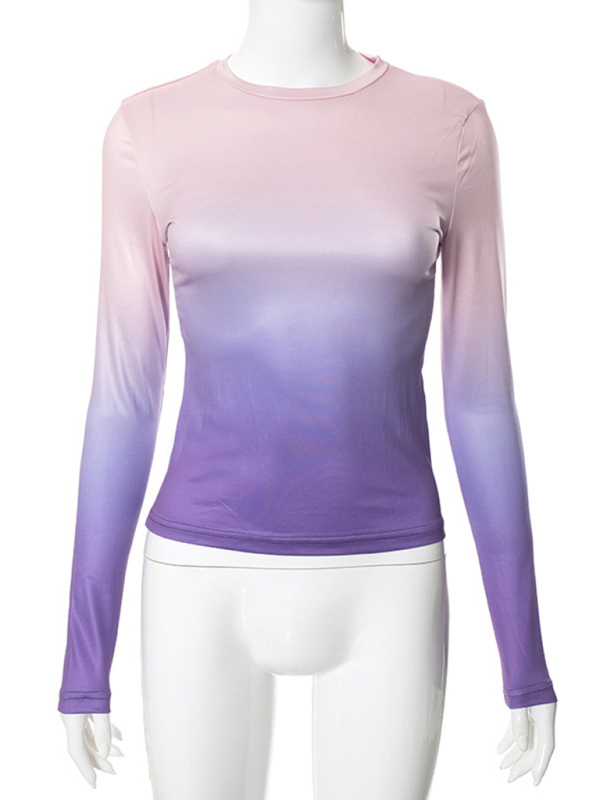 Gradient Round Neck Long Sleeve Basic Top - Image 8