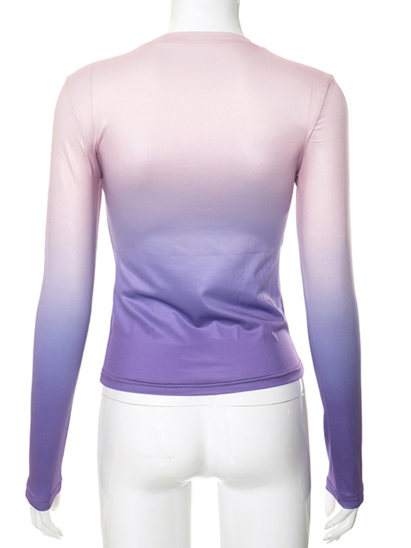 Gradient Round Neck Long Sleeve Basic Top - Image 6
