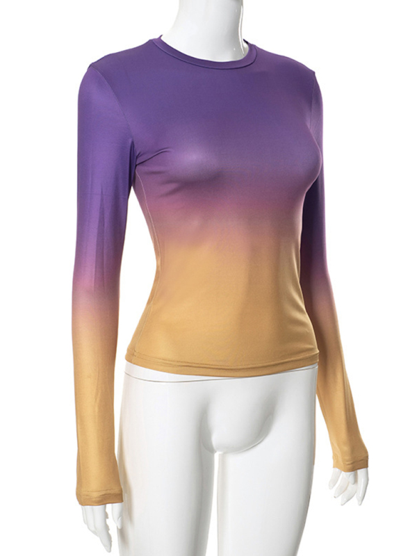 Gradient Round Neck Long Sleeve Basic Top - Image 3