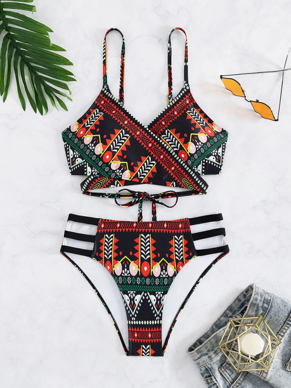 Feminine western style printed stretch elastic two piece bikini - Image 9
