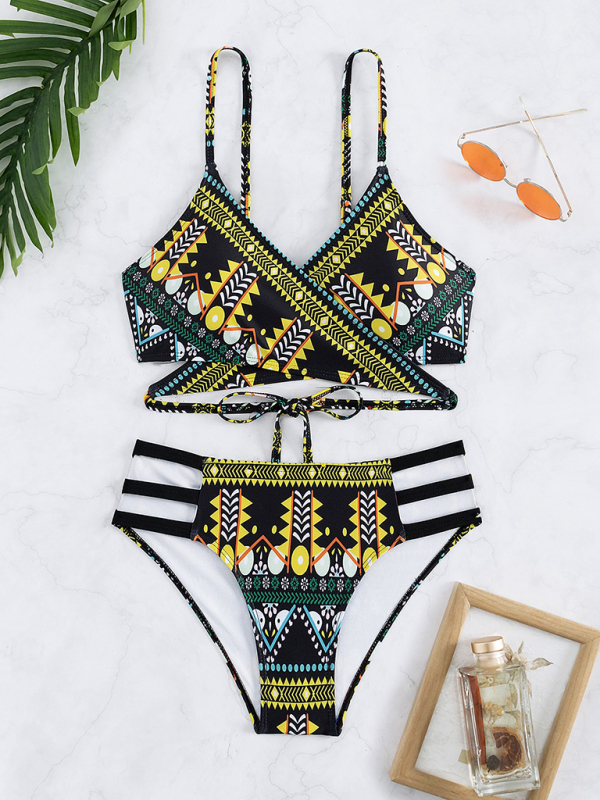 Feminine western style printed stretch elastic two piece bikini - Image 14