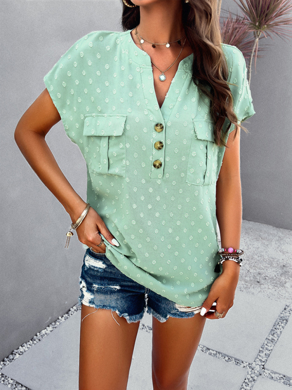Women's new temperament casual jacquard V-neck button top - Image 23