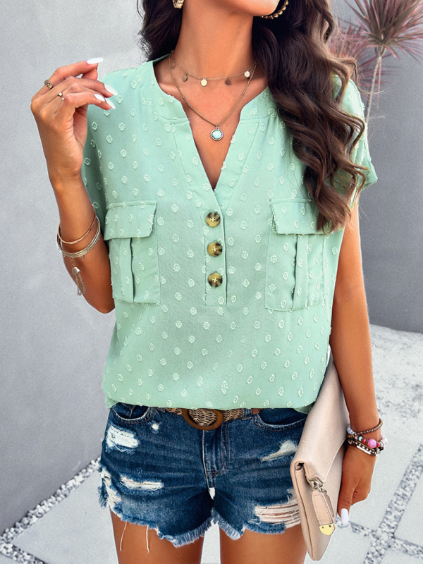 Women's new temperament casual jacquard V-neck button top - Image 5