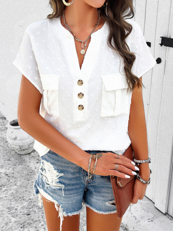 Women's new temperament casual jacquard V-neck button top - Image 16