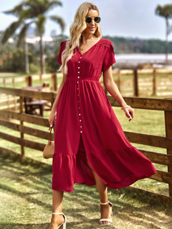 Women's new elegant V-neck solid color long skirt - Image 6