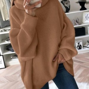 Women's casual loose solid color turtleneck sweater
