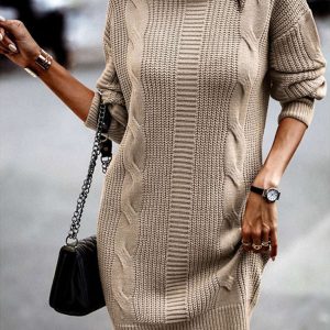 Women's Mid-Length Turtleneck Long Sleeve Sweater Dress