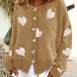 Women's knitted sweater single breasted love sweater cardigan
