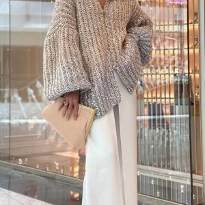 Women's new fashion and comfortable sequined V-neck cardigan sweater