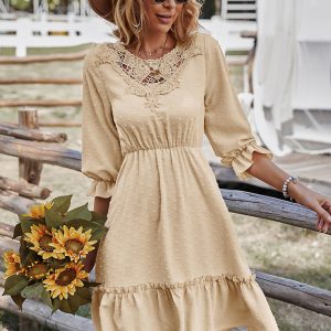 Women's lace patchwork waist slimming dress