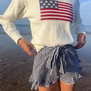 Women's Independence Day American Flag Graphic Pullover Sweater