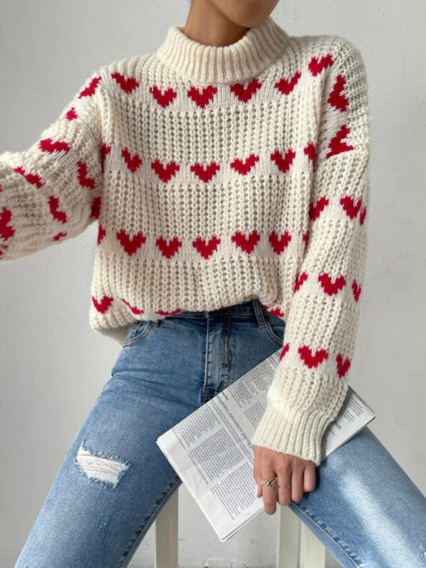 Women's fashion new loose love jacquard pullover sweater - Image 5