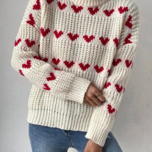 Women's fashion new loose love jacquard pullover sweater