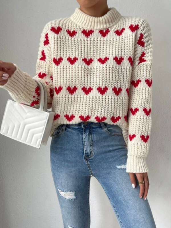 Women's fashion new loose love jacquard pullover sweater - Image 3