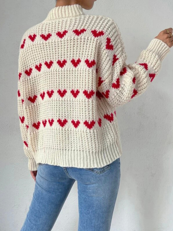 Women's fashion new loose love jacquard pullover sweater - Image 2